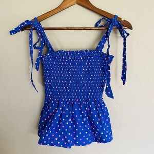 Lilly Pulitzer "Rivera" Smocked Striped Top Womens S Blue Lilly Squared Resort